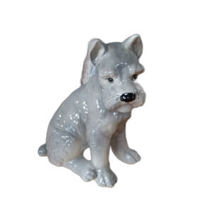 Vintage Royal Dux Bohemia Ceramic Schnauzer Figurine Glossy Grey & White Dog